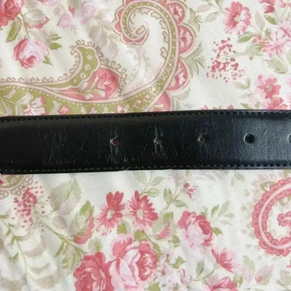 Dickies Men's Black Leather Belt Brown Interior Gunmetal Buckle Size 32